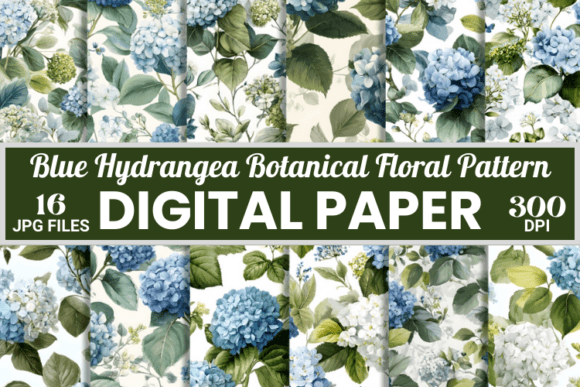 Blue Hydrangea Botanical Patterns