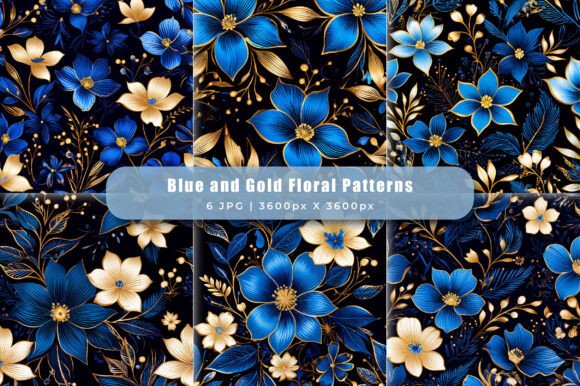 Elevate Your Designs with Stunning Blue and Gold Floral Patterns