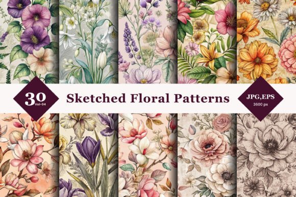 Elevating Design with Hand Sketch Floral Seamless Patterns 04: A Strategic Asset for Modern Creators