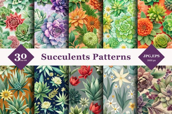 Embracing Tranquility: How Succulents Floral Seamless Patterns 04 Elevate Creative Projects