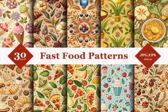 Fast Food Seamless Patterns 02