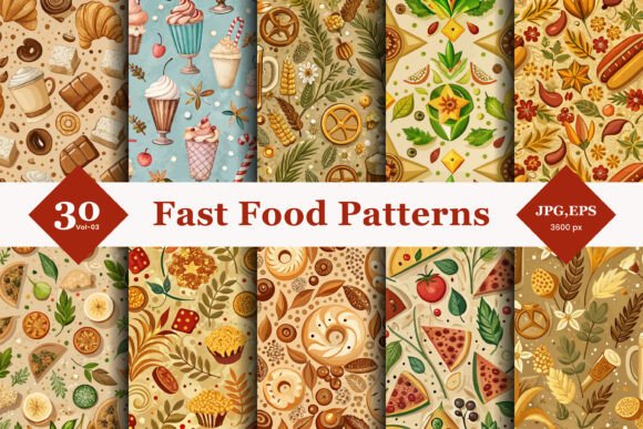 Fast Food Seamless Patterns 03: Elevating Your Design Projects with Whimsical Flavor