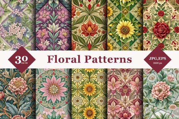 Geometric Floral Seamless Patterns 02