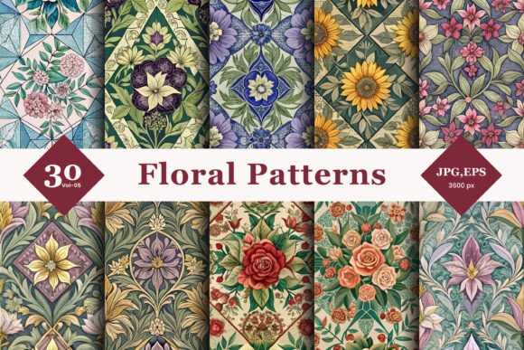 Geometric Floral Seamless Patterns 05: Bridging Precision and Organic Beauty in Modern Design