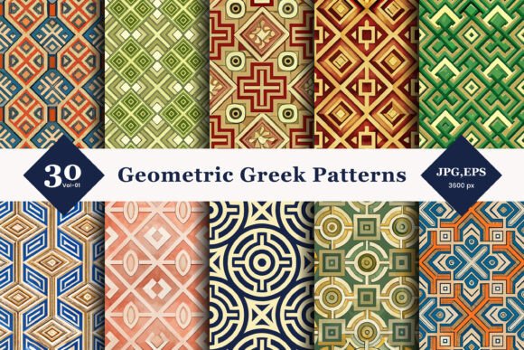 Geometric Greek Key Seamless Patterns 01