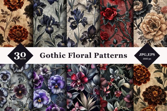 Gothic Floral Seamless Patterns 03