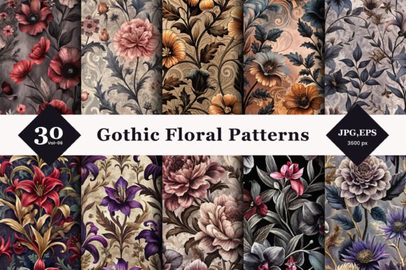Gothic Floral Seamless Patterns 06