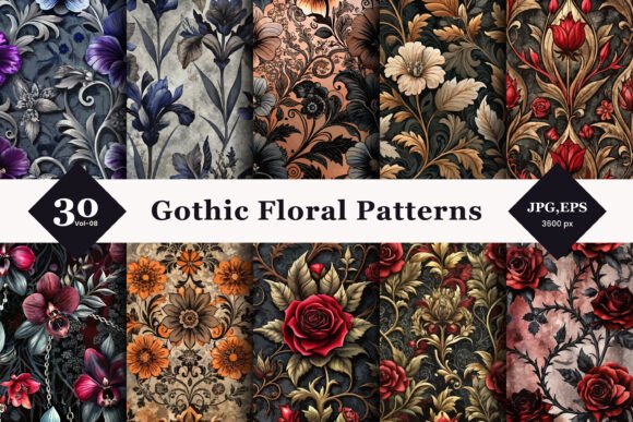 Gothic Floral Seamless Patterns 08