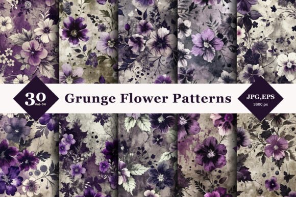 Grunge Flower Seamless Patterns 04: A Creative Fusion of Texture and Elegance