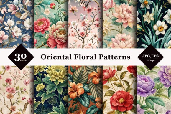 Oriental Floral Seamless Patterns 04