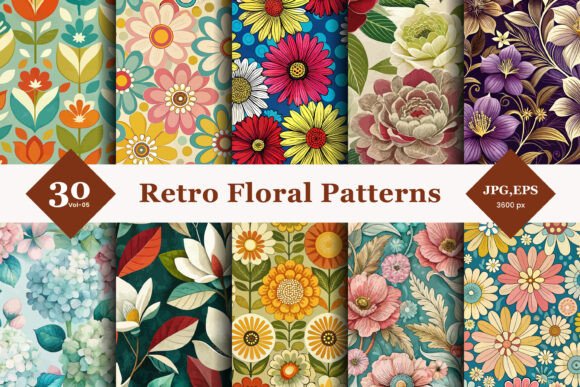 Retro Floral Seamless Patterns 05