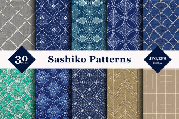 Sashiko Style Seamless Patterns 03