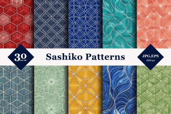 Sashiko Style Seamless Patterns 05