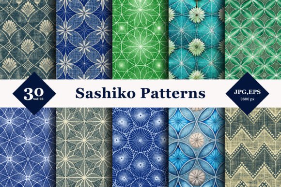 Sashiko Style Seamless Patterns 06