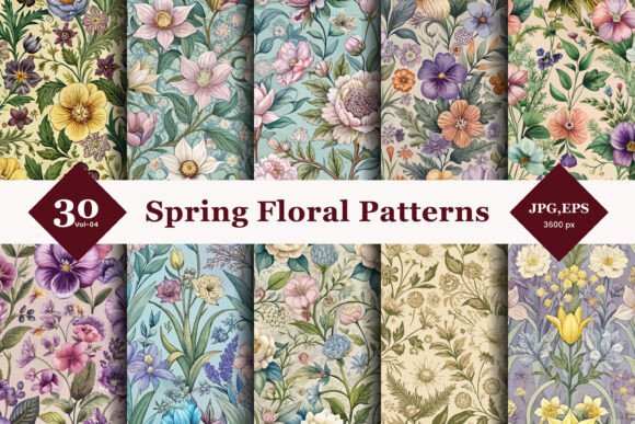 Spring Floral Seamless Patterns 04: Elevate Your Designs with Nature’s Beauty