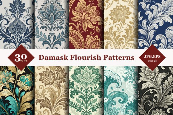 The Timeless Allure of Damask Flourish Seamless Patterns 04: Elevating Design with Opulence and Tradition