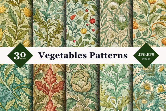 Vegetables with Leaf Vines Seamless Patterns 03: A Practical Review for Designers