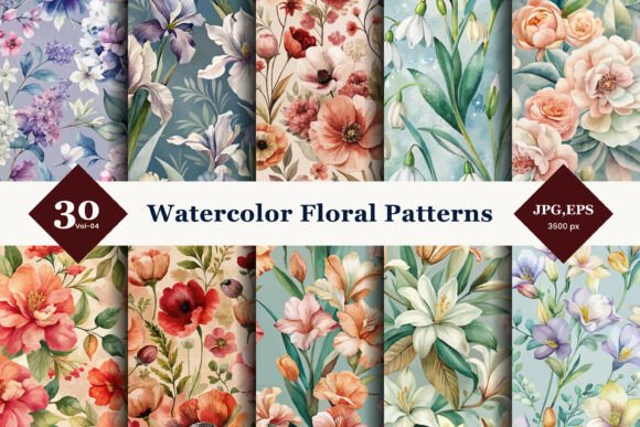 Watercolor Floral Seamless Patterns 04